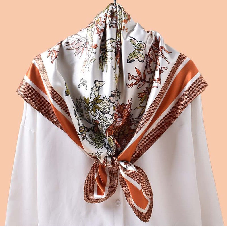 2025 Spring and Summer Butterfly Flying Printed Versatile Decorative Scarf Headscarf Silk Scarf 90 High Quality Satin Square Scarf