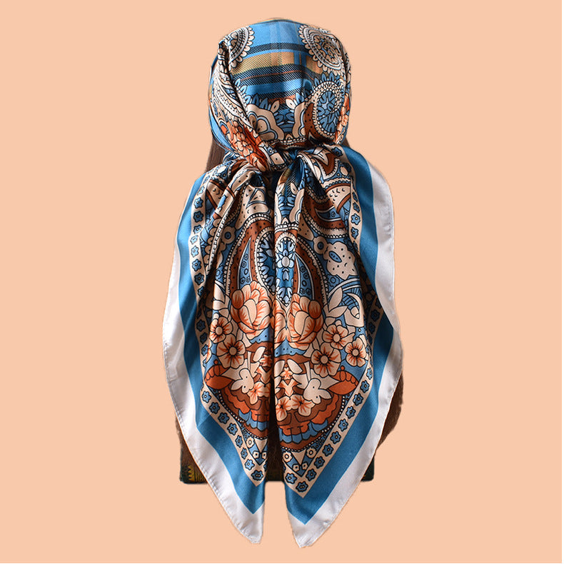 New 90 satin geometric plaid cashew print square scarf with sunscreen bag head silk scarf decorative scarf