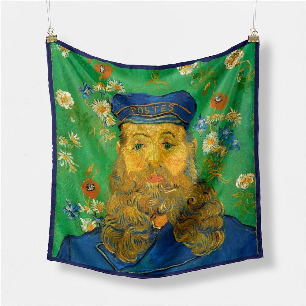 Fashion Van Gogh art oil painting 53cm small square scarf, twill silk imitation silk women's scarf, headband