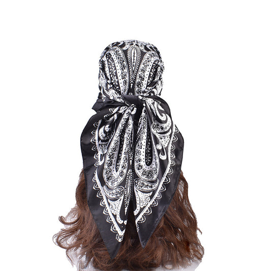 Spring and summer new fashion retro cashew nut pattern printing 90 * 90 satin large square scarf silk scarf