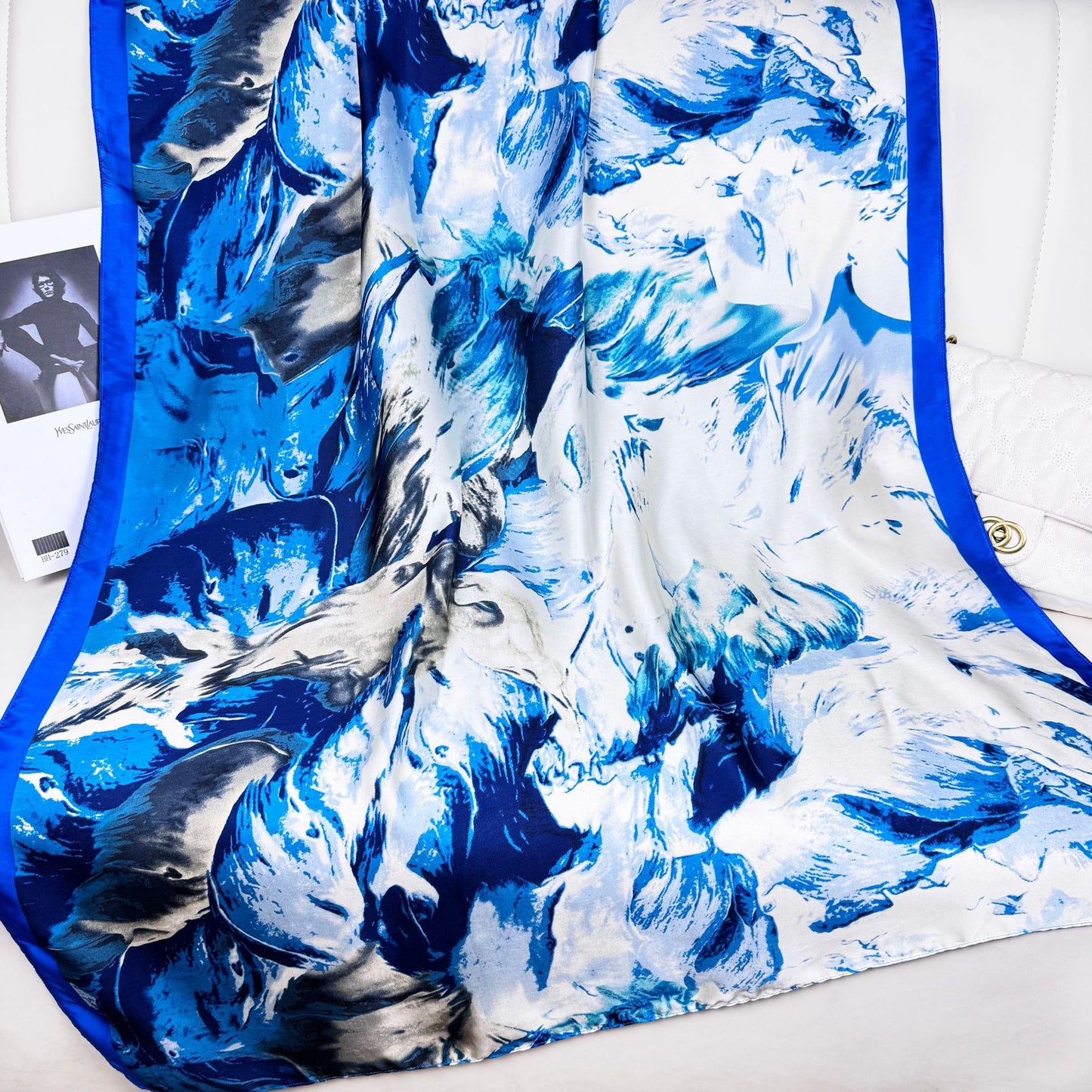 Simple and light luxury auspicious cloud pattern texture printing long silk scarf, simple and elegant temperament women's sun protection shawl scarf
