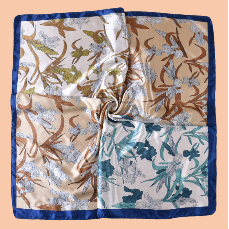 2025 new 90-satin plain and elegant orchid versatile printed square scarf with sunscreen, bag head silk scarf decoration, scarf