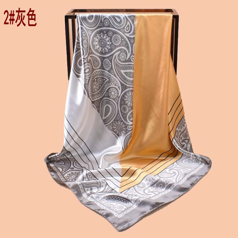 2025 new 90-satin color matching cashew nut flower printing square scarf with sunscreen, bag head silk scarf decoration, scarf