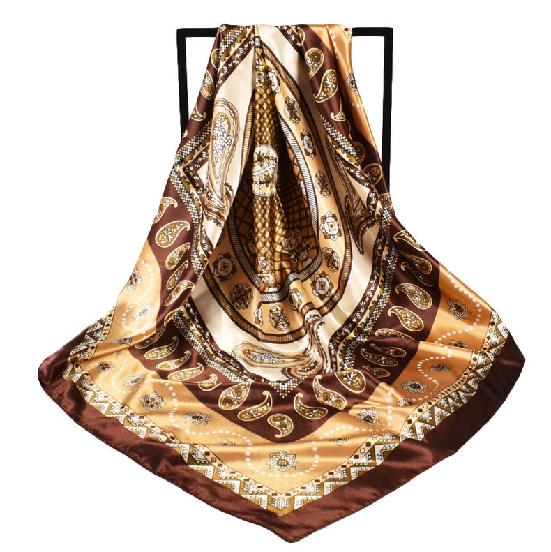 New 90-satin cashew flower generous silk scarf, versatile retro paisley scarf
