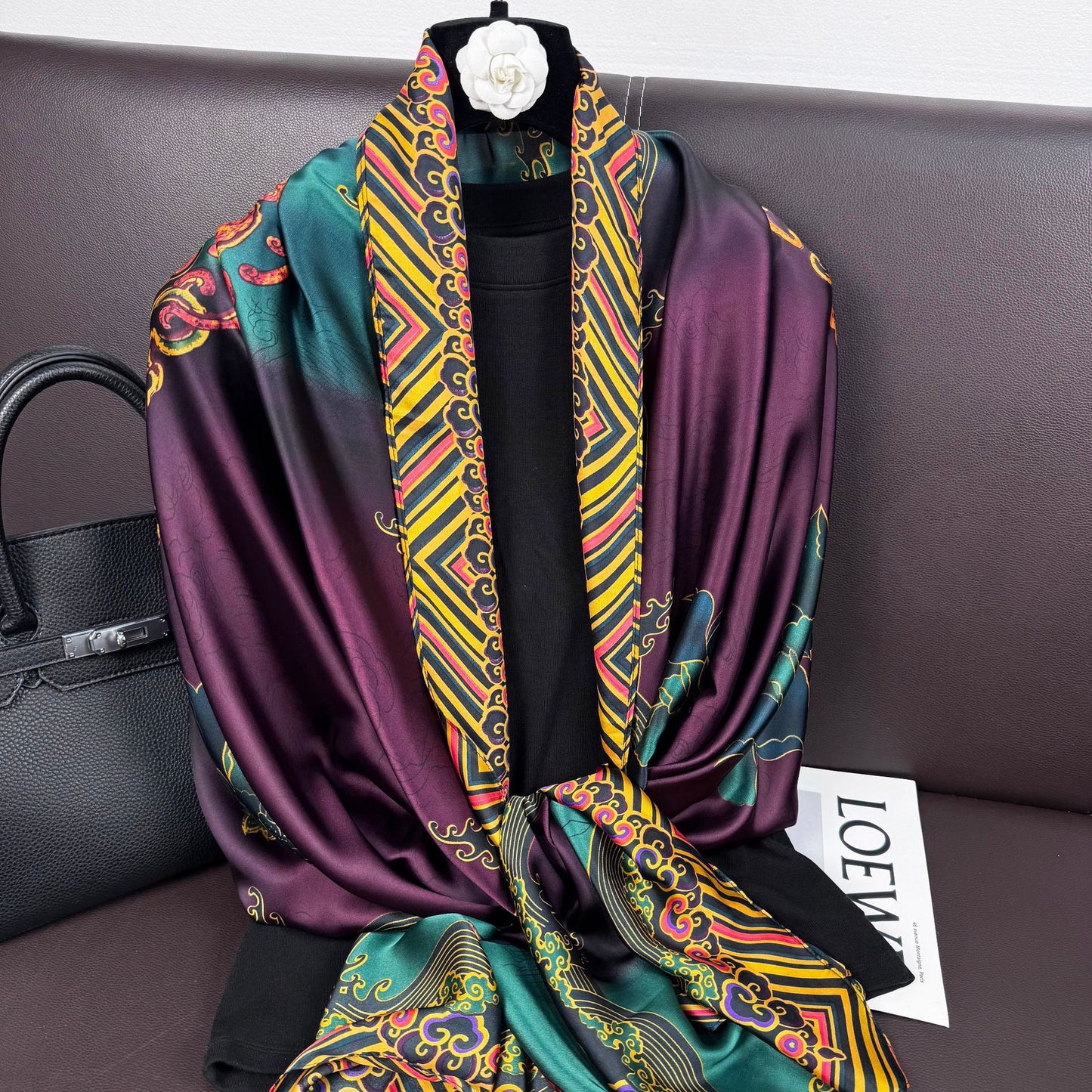 Retro intellectual national style simulation silk long silk scarf, mother's gift scarf, air-conditioned room decoration outside shawl