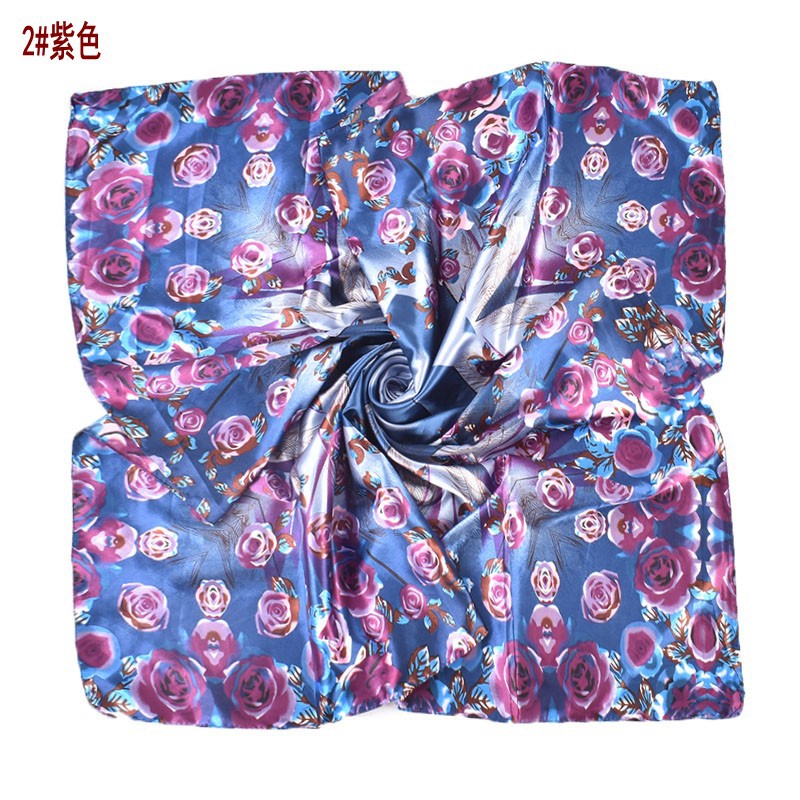 Autumn and winter new 90 high-end rose square scarf versatile retro printing women's 90-color diced imitation silk
