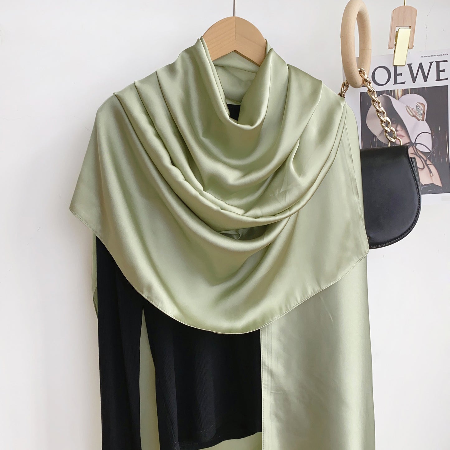 Simple and versatile monochrome solid color new silk satin long silk scarf headscarf, elegant temperament women's vacation shawl