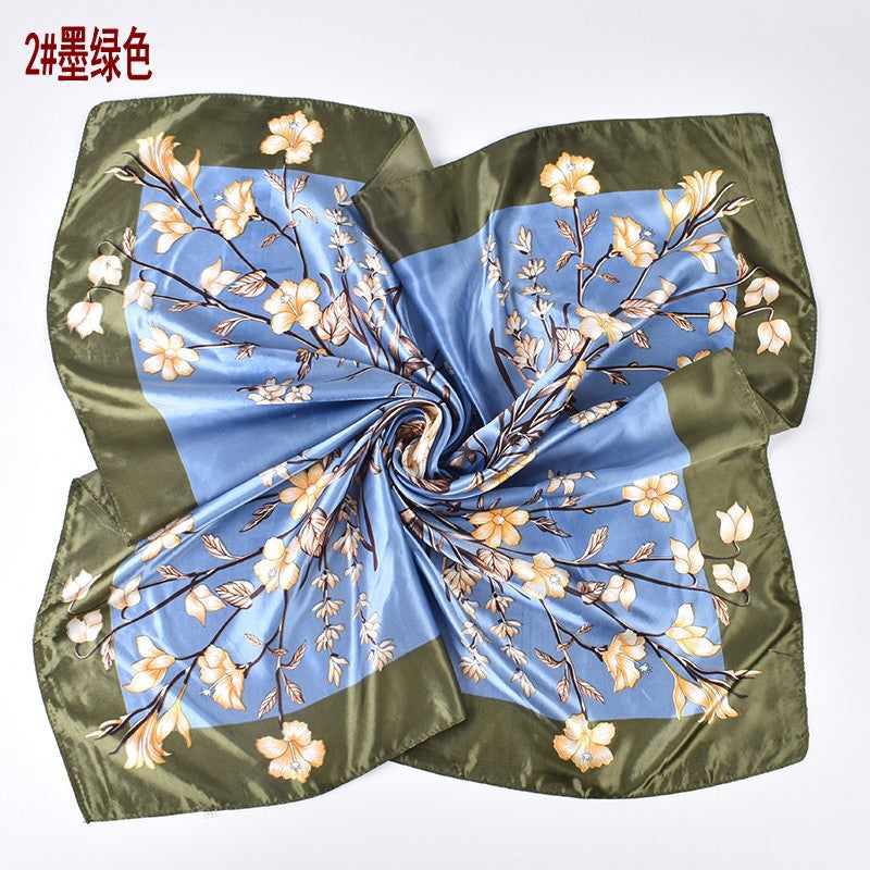 Spring and summer new fashion retro flower butterfly print satin square scarf silk scarf simulation silk circumference