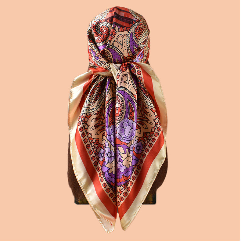 New 90 satin geometric plaid cashew print square scarf with sunscreen bag head silk scarf decorative scarf