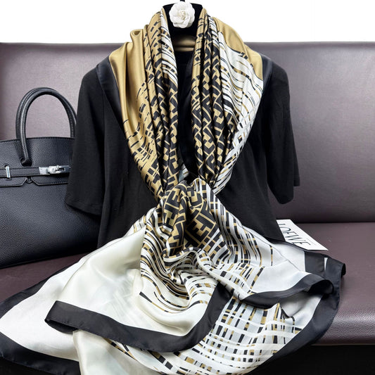 Fashion versatile gradual change color beautiful brocade long silk scarf, temperament women travel vacation sunscreen shawl headscarf