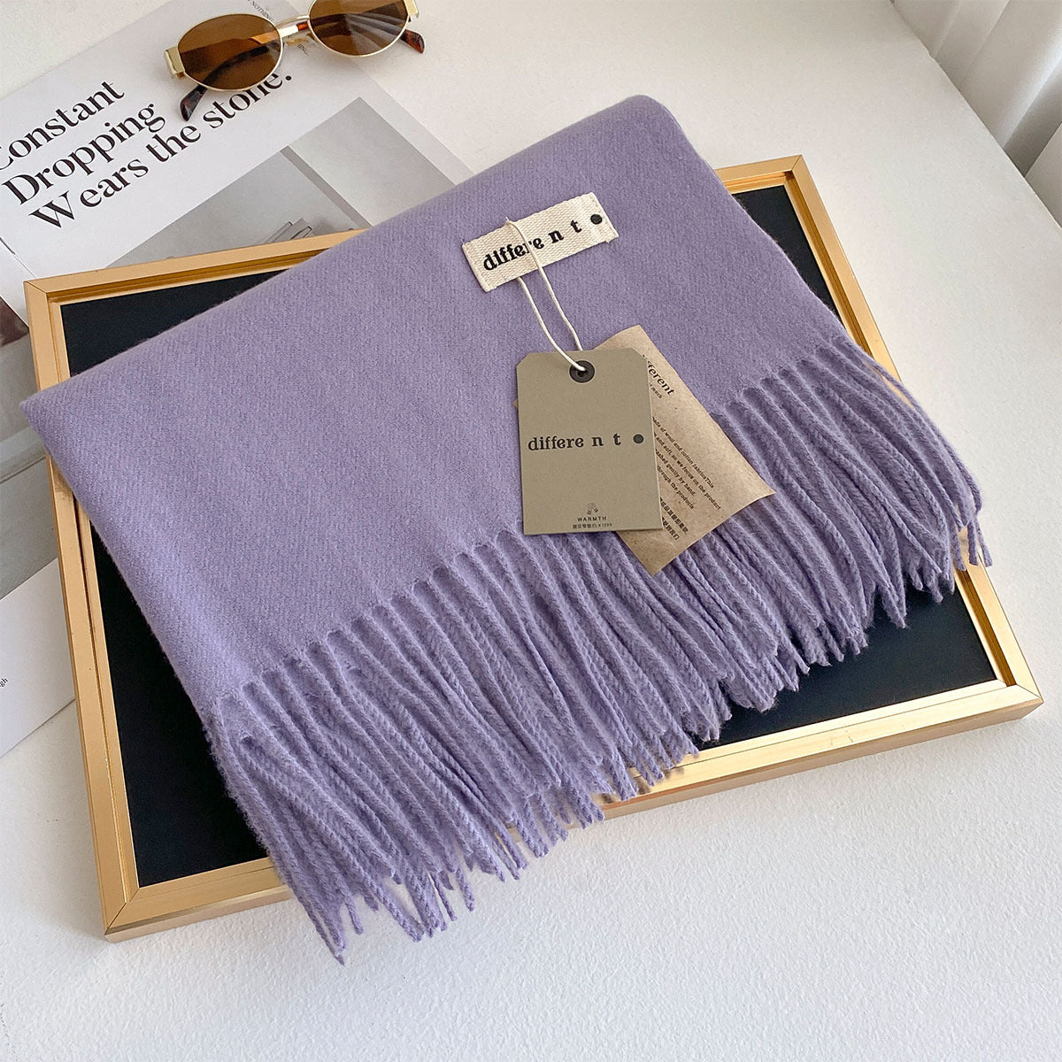 2025 Winter Imitation Cashmere Solid Color Scarf Women's Medium and Long Warm Scarf Shawl