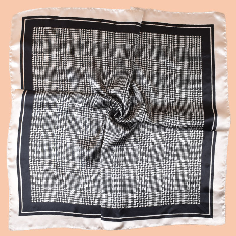 New 90-satin geometric grid thousand bird grid printed square scarf with sunscreen, bag head silk scarf decoration, scarf