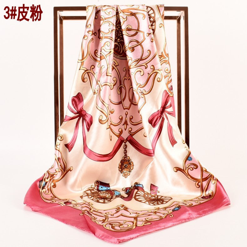 European and American spring new retro carriage simulation silk satin printed silk scarf, fashionable women's scarf