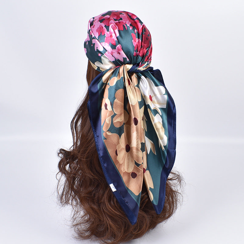 Autumn and winter new fashion flower pattern 90cm-color large square scarf women