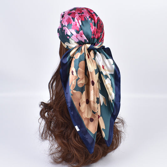 Autumn and winter new fashion flower pattern 90cm-color large square scarf women