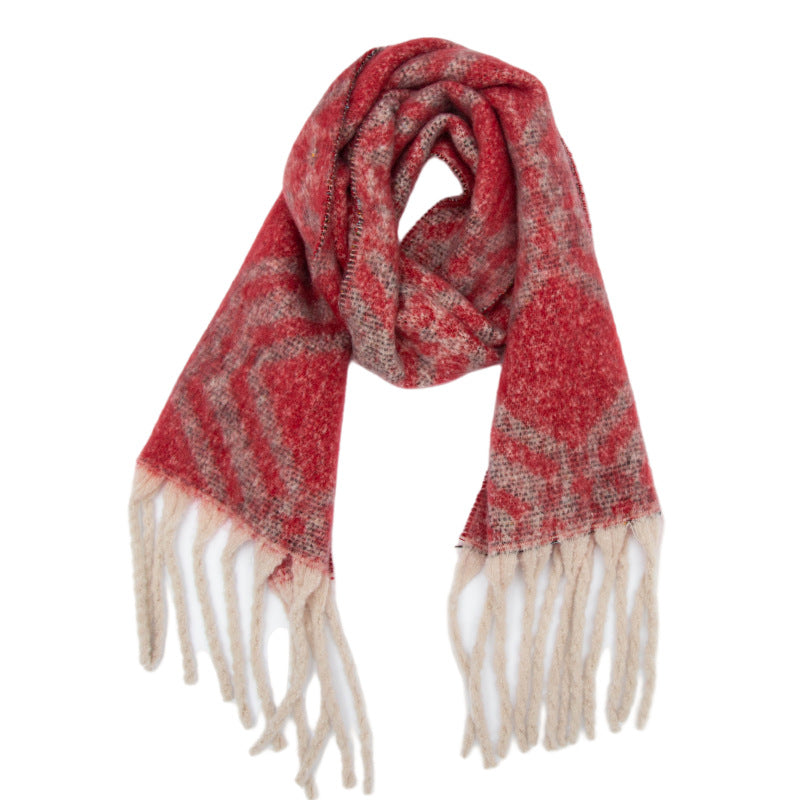 New European, American autumn and winter circle yarn imitation mohair large plaid jacquard scarf
