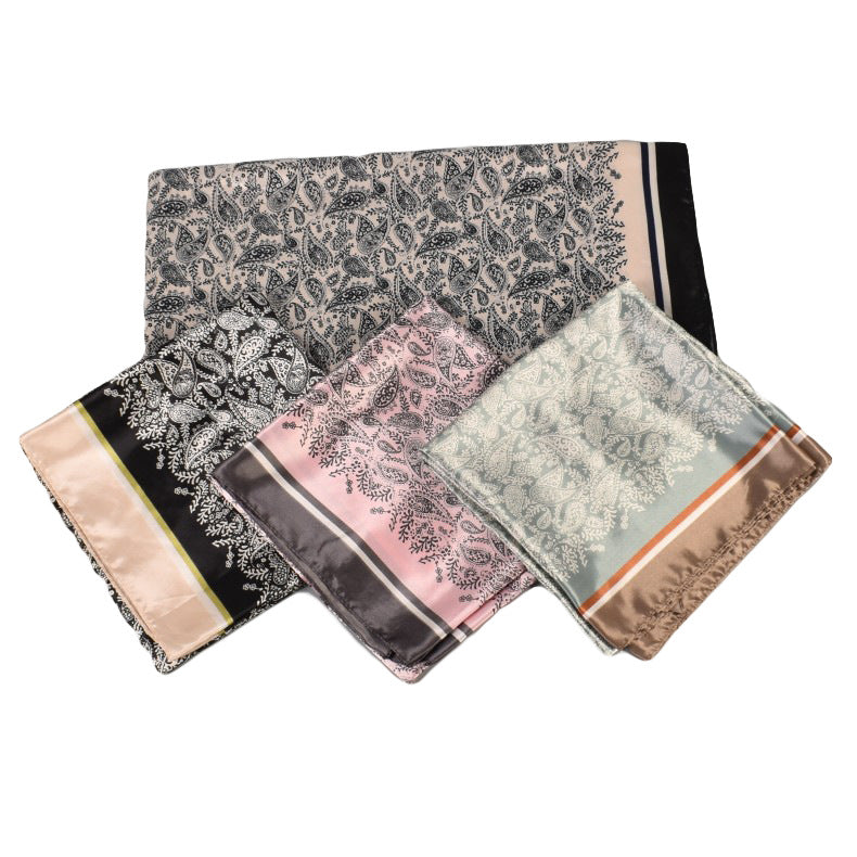 European and American spring new imitation silk 90cm satin printed small cashew nut generous silk scarf, fashionable women's scarf