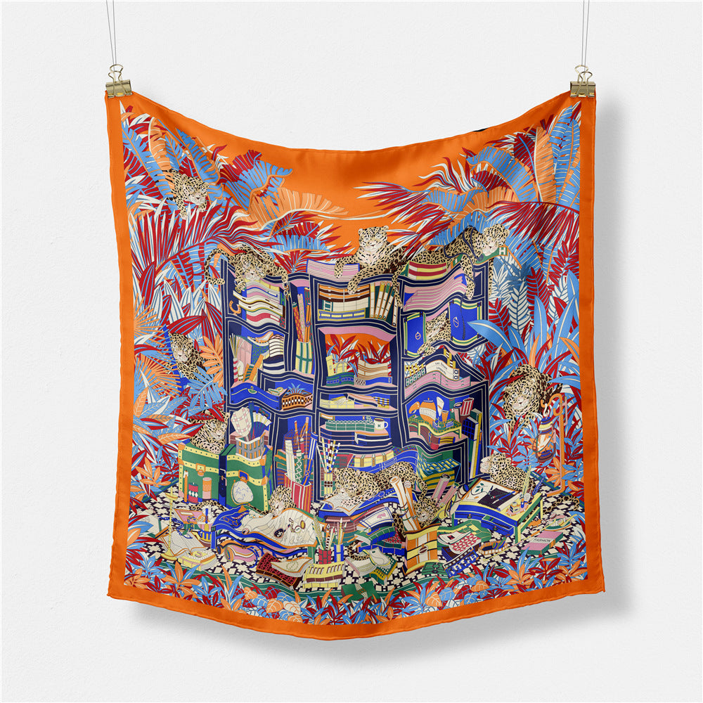 Fashion plant jungle, leopard pattern, digitally printed 53cm small square scarf, women's headband scarf