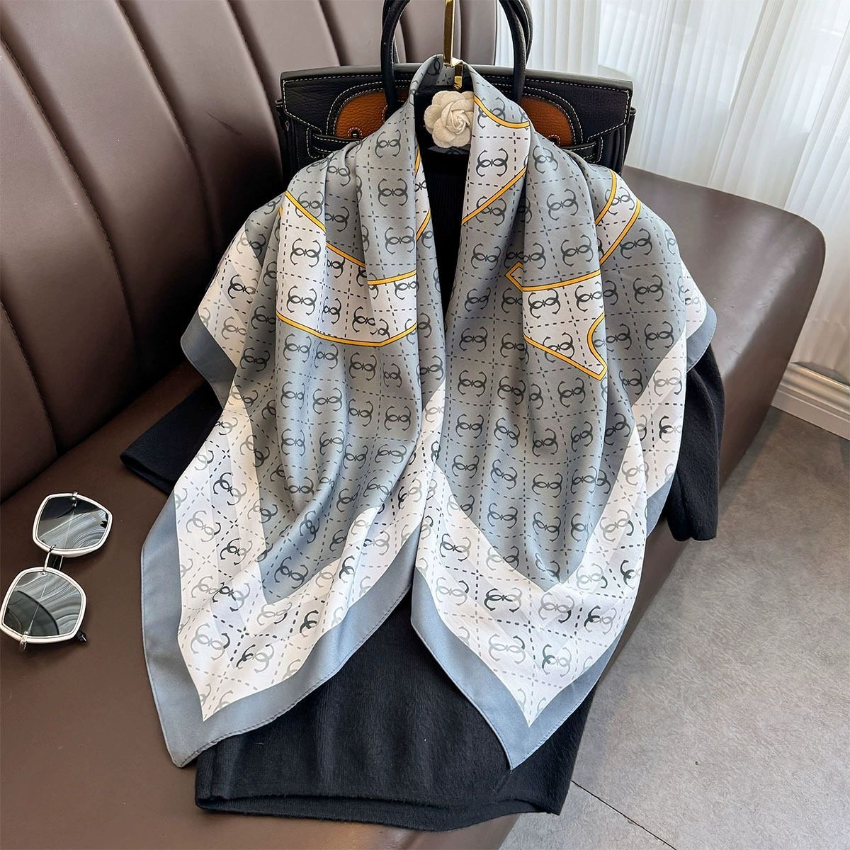Summer Korean version of simple striped scarf twill square scarf 90cm fashionable versatile sunscreen shawl headscarf women