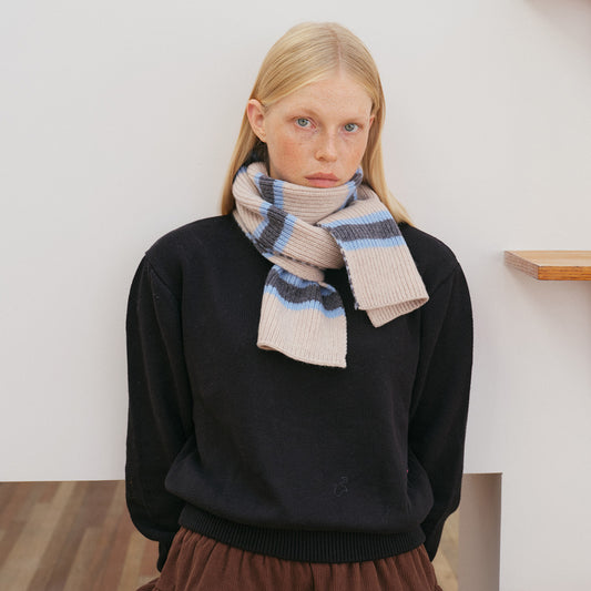 Selected 100% wool striped knitted scarf women's autumn and winter Korean atmosphere soft waxy wool scarf
