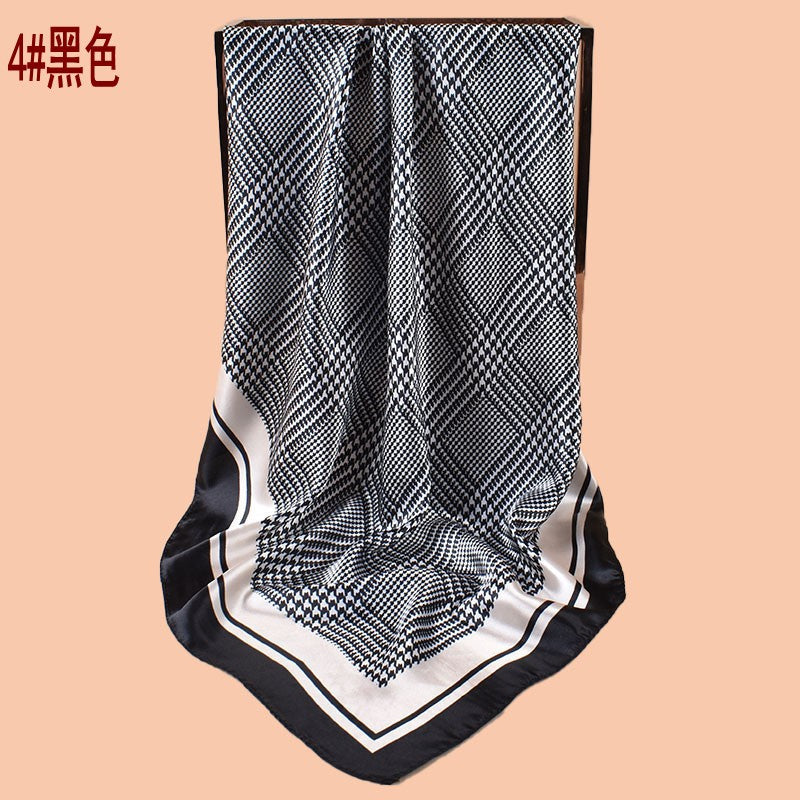 New 90-satin geometric grid thousand bird grid printed square scarf with sunscreen, bag head silk scarf decoration, scarf