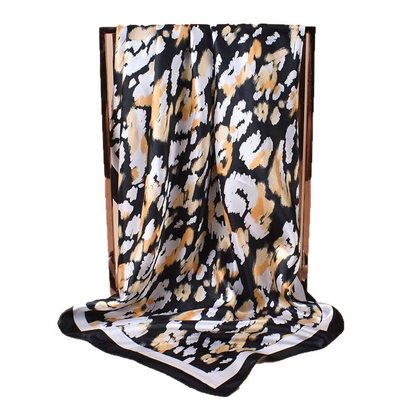 2025 new 90-satin geometric leopard print versatile printed square scarf with sunscreen, bag head silk scarf decoration, scarf