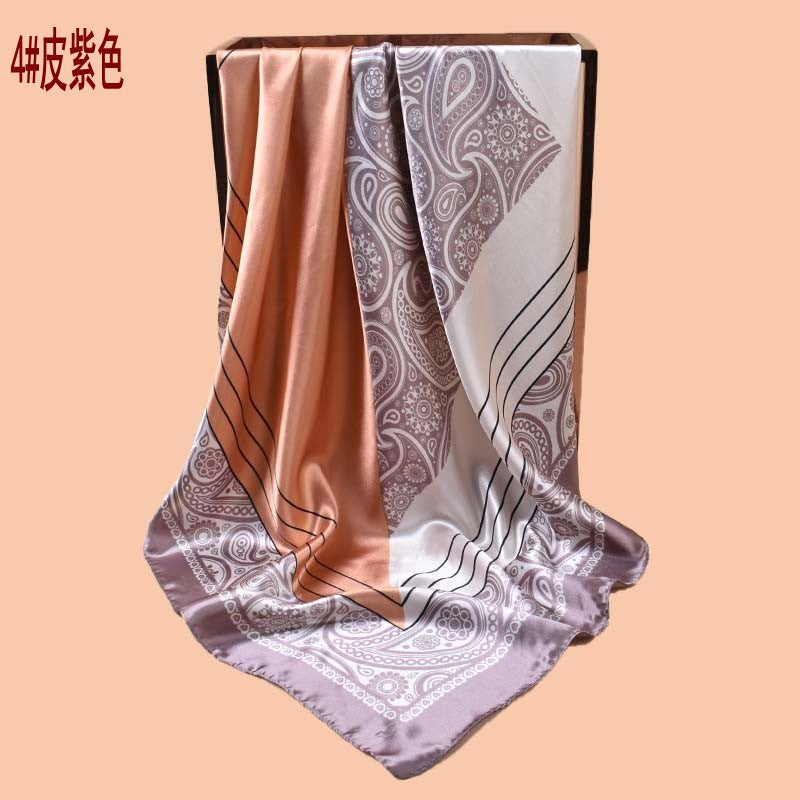 2025 new 90-satin color matching cashew nut flower printing square scarf with sunscreen, bag head silk scarf decoration, scarf
