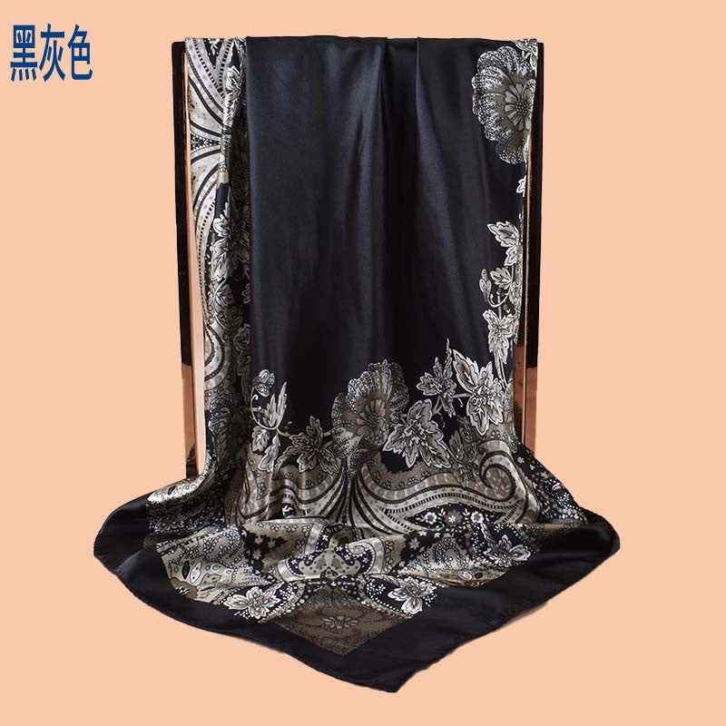 Spring new versatile big cashew 90cm square scarf silk scarf, classic retro printed scarf scarf