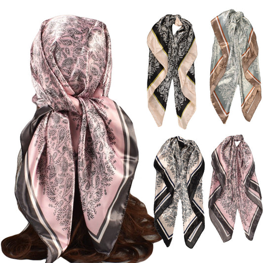 European and American spring new imitation silk 90cm satin printed small cashew nut generous silk scarf, fashionable women's scarf