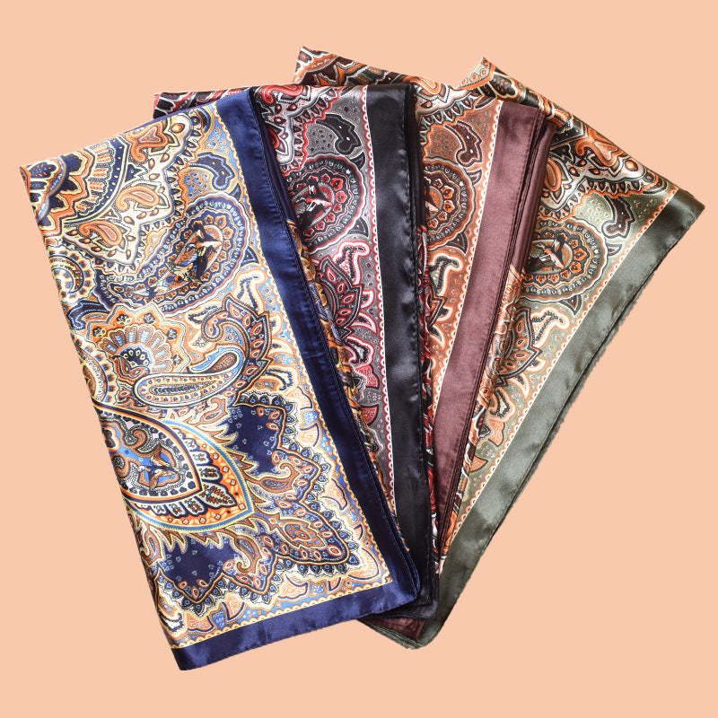 New 90cm-satin symmetrical cashew flower printing square scarf with sunscreen, head silk scarf decoration, scarf
