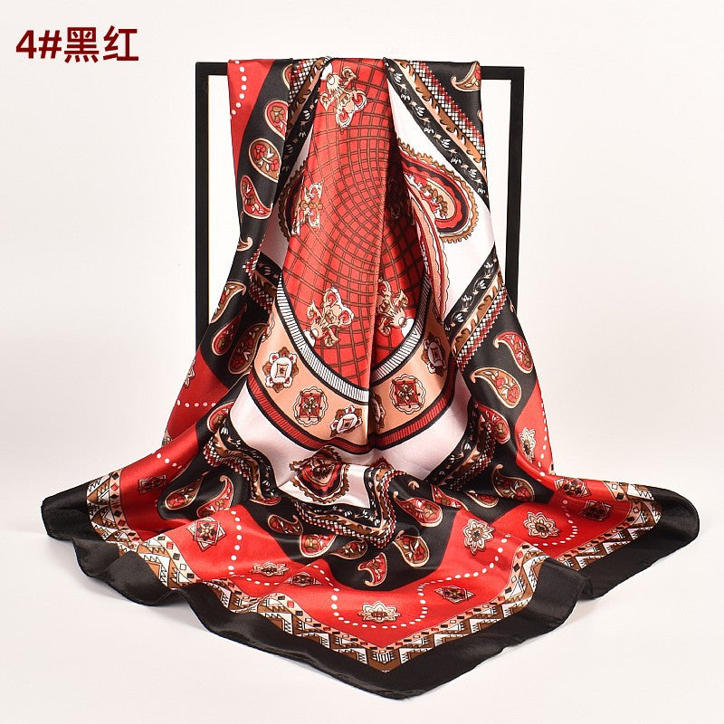 New 90-satin cashew flower generous silk scarf, versatile retro paisley scarf