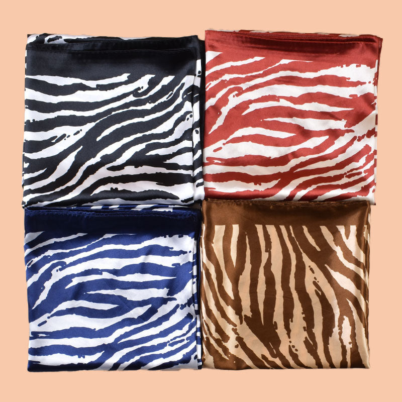 2025 new 90cm-color simple zebra pattern printed square scarf with sunscreen, bag head silk scarf decoration, scarf