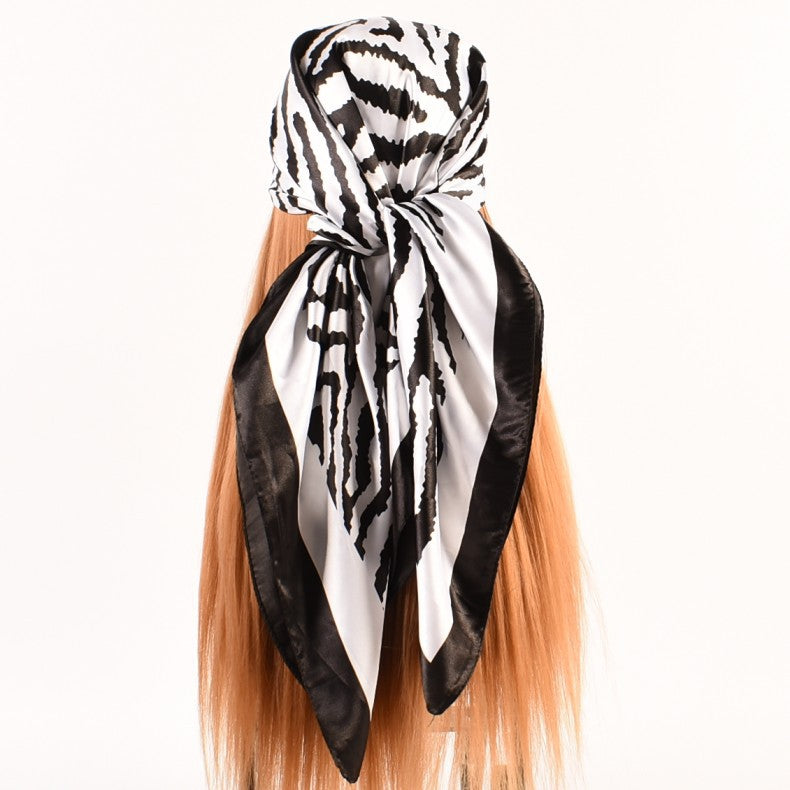 Autumn new simple small fresh zebra pattern plain weave satin 90 large square scarf women's fashion square scarf