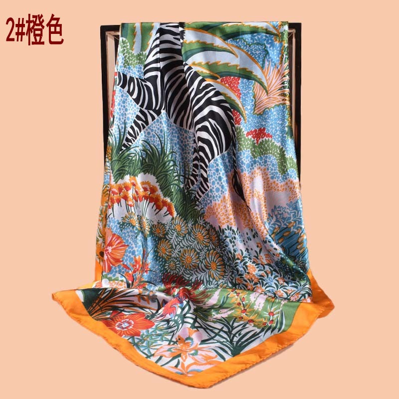 New 90cm satin psychedelic jungle zebra printed square scarf with sunscreen, head silk scarf decoration, scarf