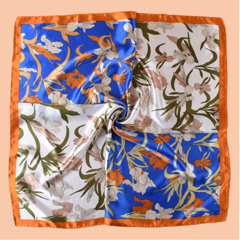 2025 new 90-satin plain and elegant orchid versatile printed square scarf with sunscreen, bag head silk scarf decoration, scarf