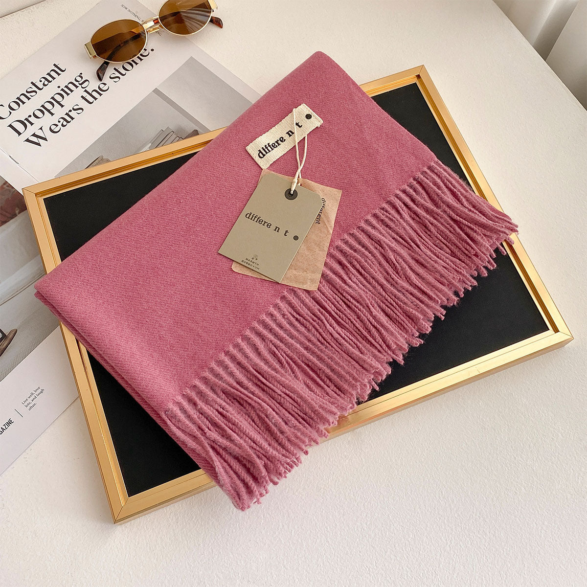2025 Winter Imitation Cashmere Solid Color Scarf Women's Medium and Long Warm Scarf Shawl