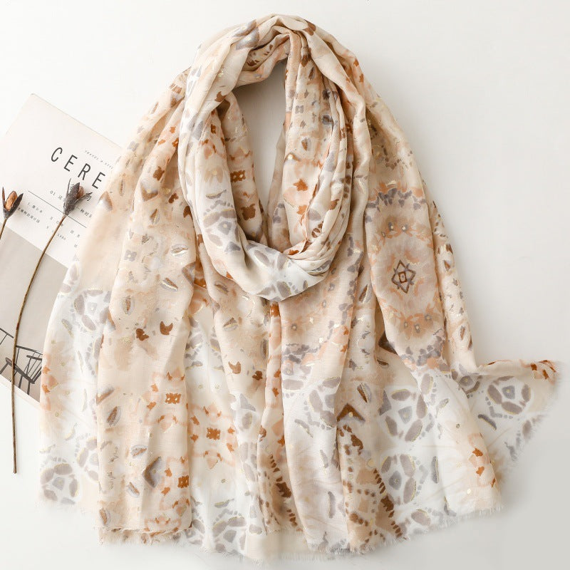 Thin bronzing geometric silk scarf travel warm shawl headscarf