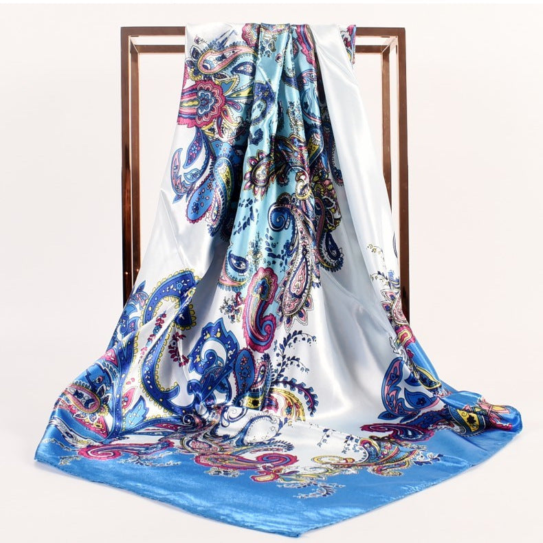 Fashion women's autumn and winter new large cashew flower large square scarf silk scarf, printed fashion headscarf