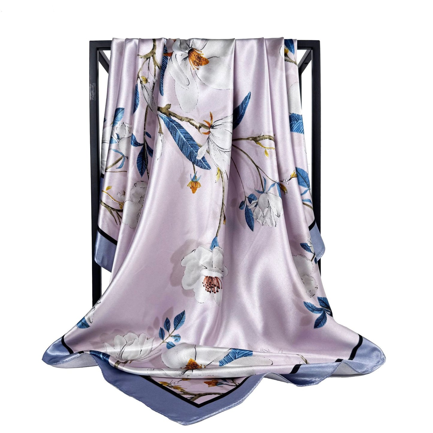 Elegant temperament women's decorative scarf, imitation silk satin plant flower flower printed silk scarf, bag head square scarf