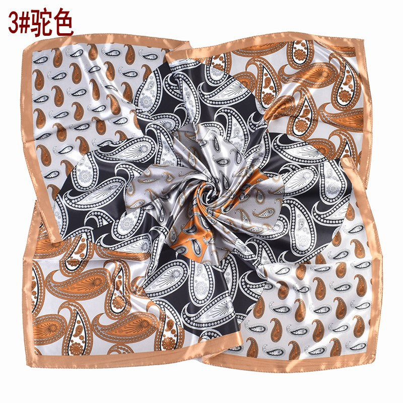 New French simple cashew flower pattern printing 90cm satin square scarf scarf silk scarf