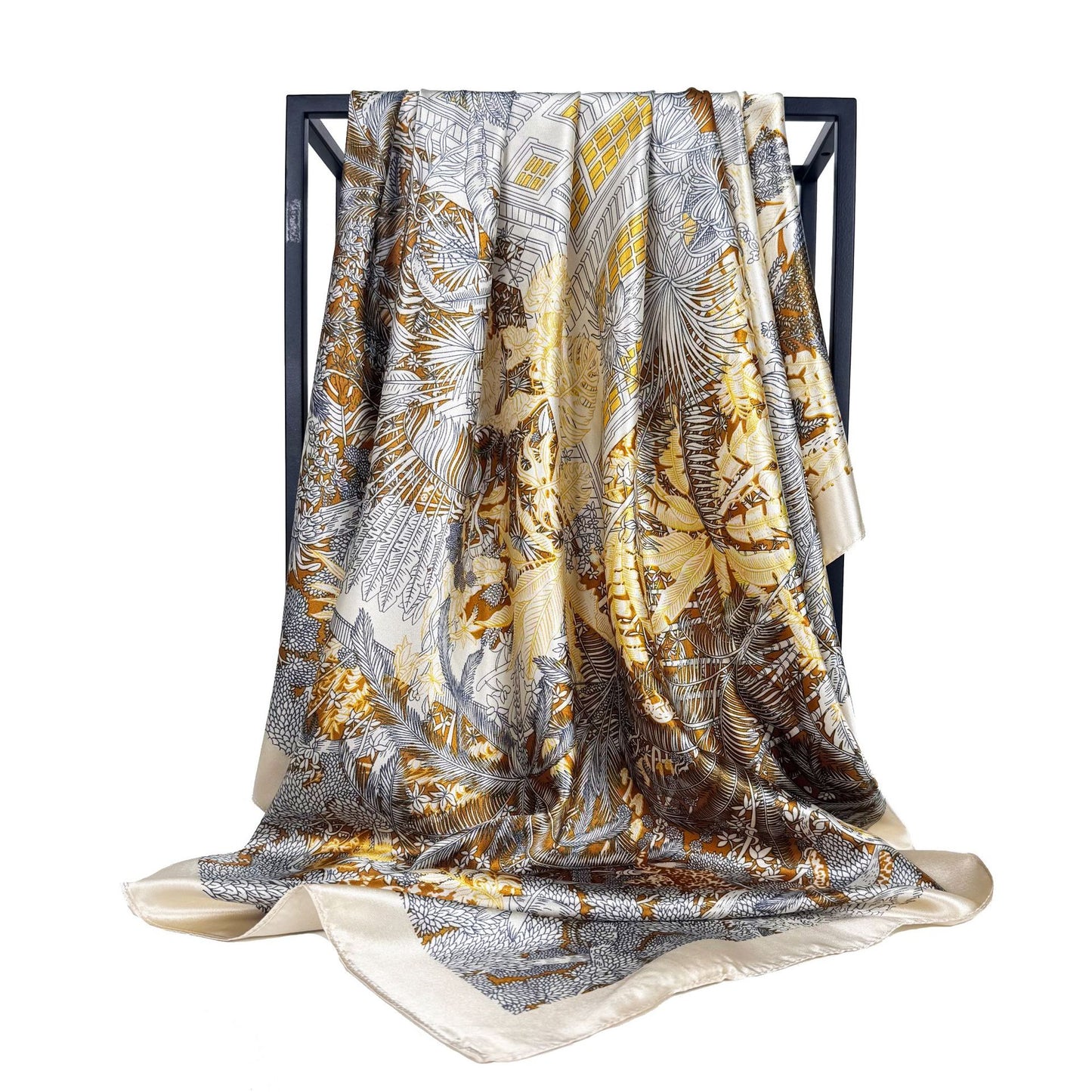 Fashion versatile fragrant cloud cashew pattern, imitation silk satin satin 90cm large square towel, ethnic women's headscarf