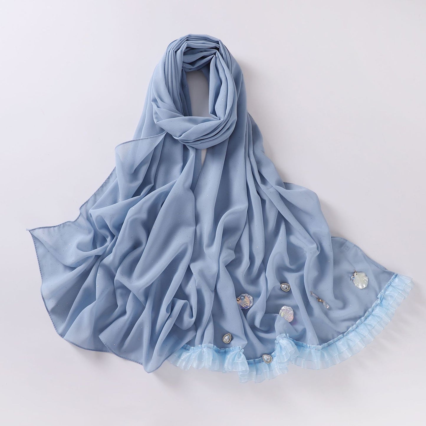 sprinkled gold pearl chiffon shell mermaid scarf single head lace headscarf