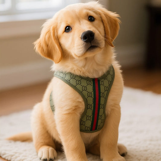 New pet products PU chest strap chest and back traction rope set red and green webbing