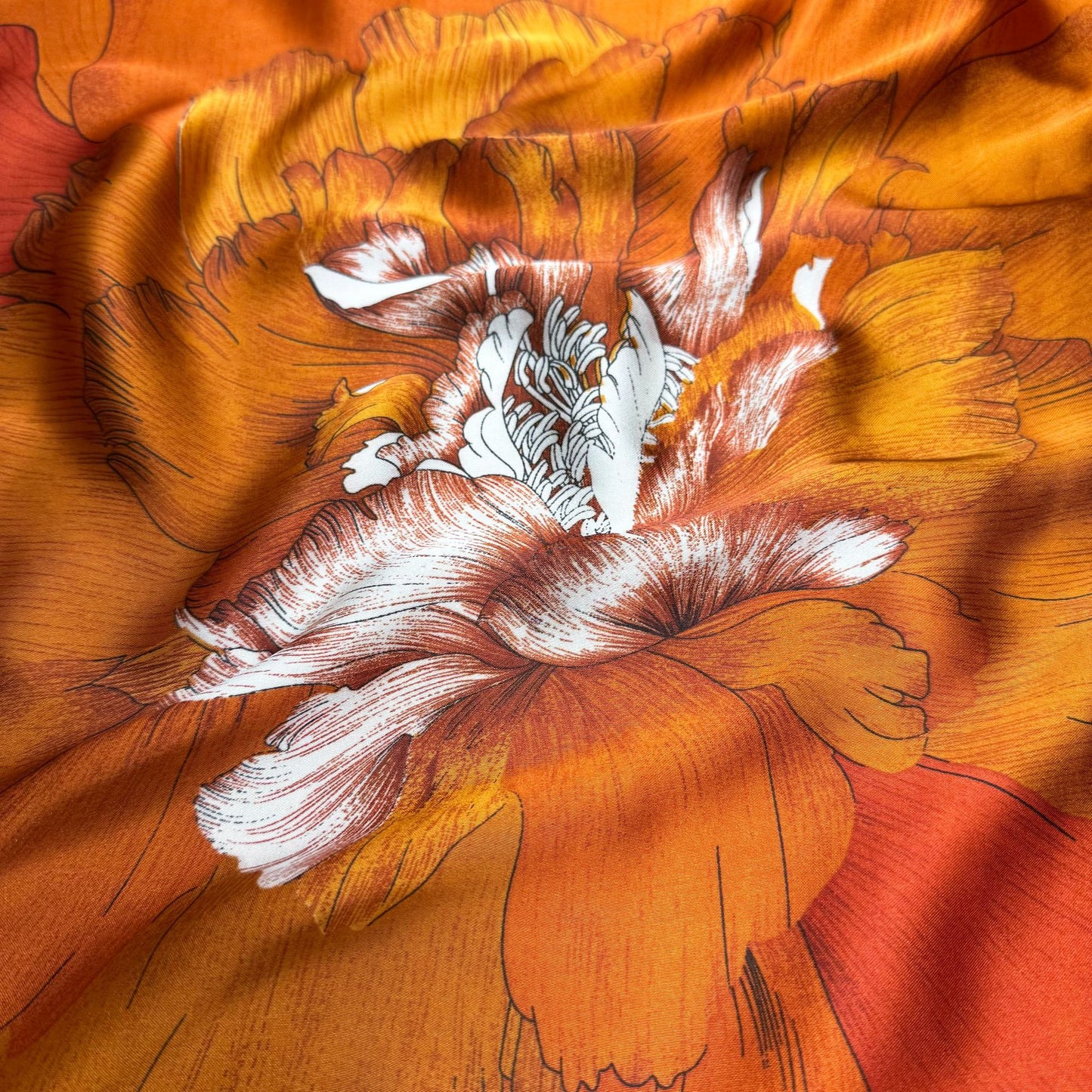 Korean version of fashion versatile gradual change color plant flower long silk scarf, elegant temperament women's vacation outside shawl scarf