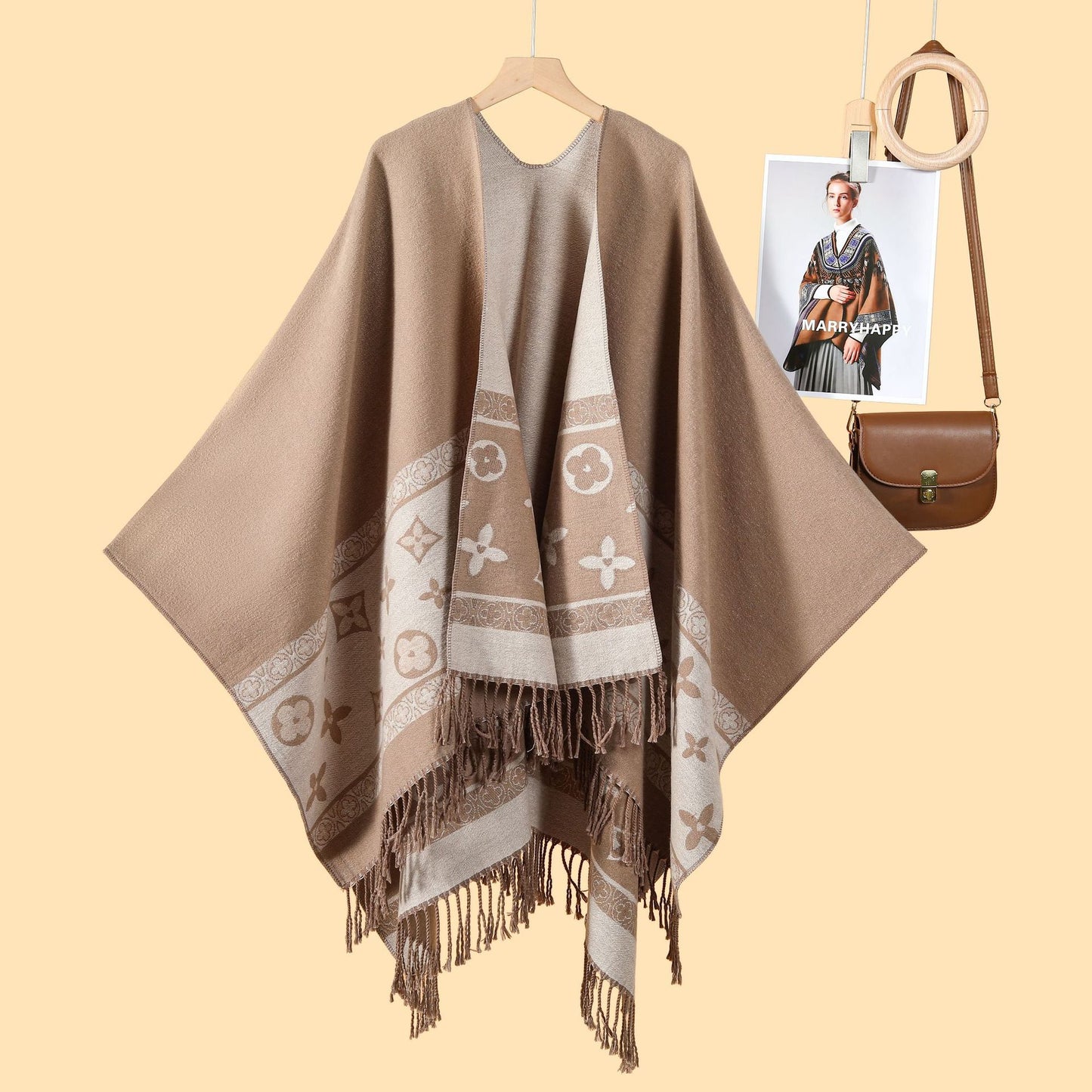 New old money style European and American big-name fashion shawl cape women's autumn and winter street show warm outer cape