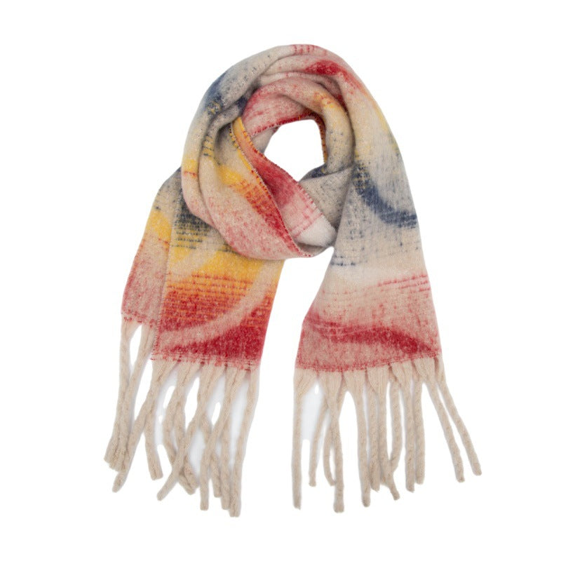 2025 new European, American autumn and winter circle yarn jacquard wavy fringed scarf
