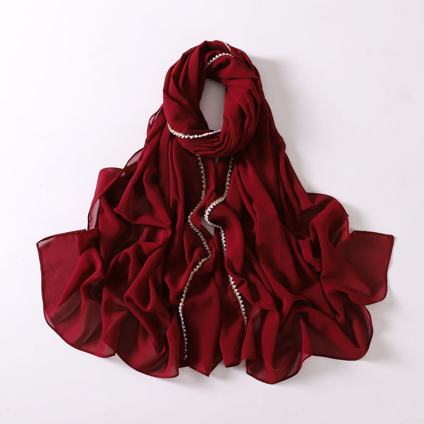75D pearl chiffon double chain beaded scarf Malaysian headscarf Middle East Africa hijab