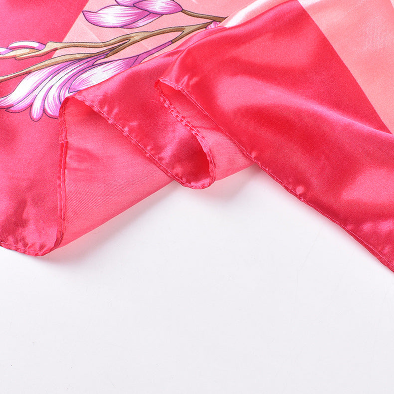 Spring and summer new fashion retro flower butterfly print satin square scarf silk scarf simulation silk circumference