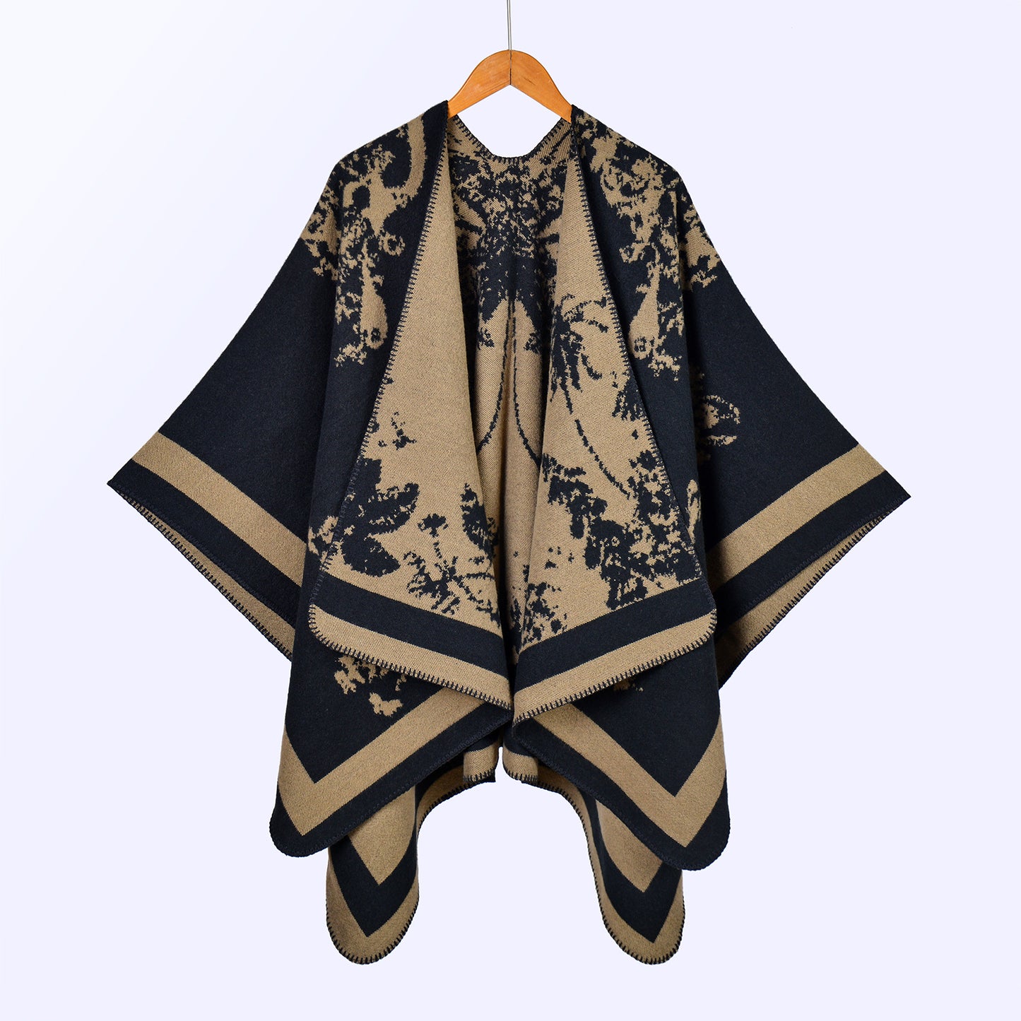 Hot-selling women's retro big shawl scarf autumn and winter retro big butterfly jacquard split-ended warm cloak live stream