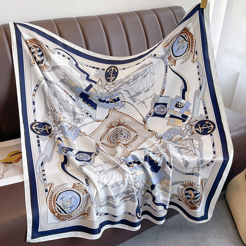 New square scarf, French retro silk scarf, women's twill silk scarf, neck cover, shawl printed scarf, weatherproof